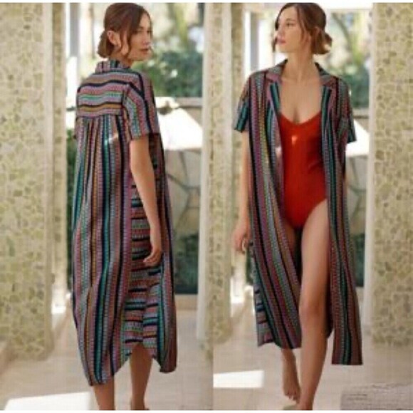 Anthropologie Dresses & Skirts - Anthropologie Striped Cover Up Shirt Dress XS Boho Resort Beach Lightweight